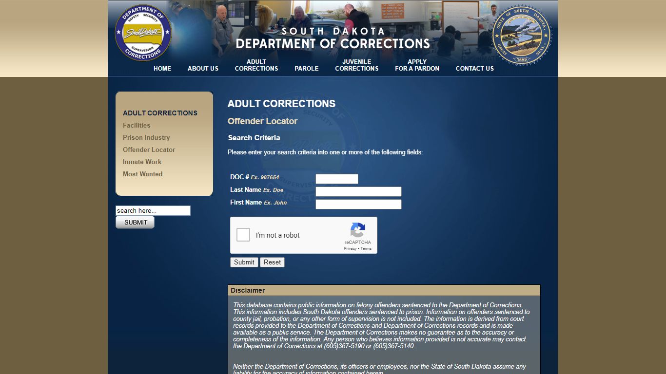 Offender Locator :: SD Dept of Corrections