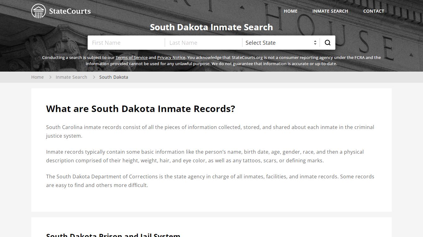 South Dakota Inmate Search, Prison and Jail Information ...