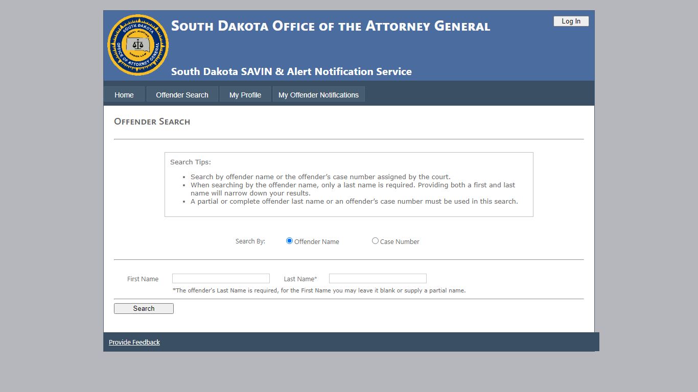 Offender Search - South Dakota