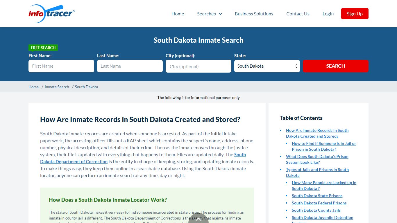 South Dakota Inmate Locator & Inmate Search - Infotracer